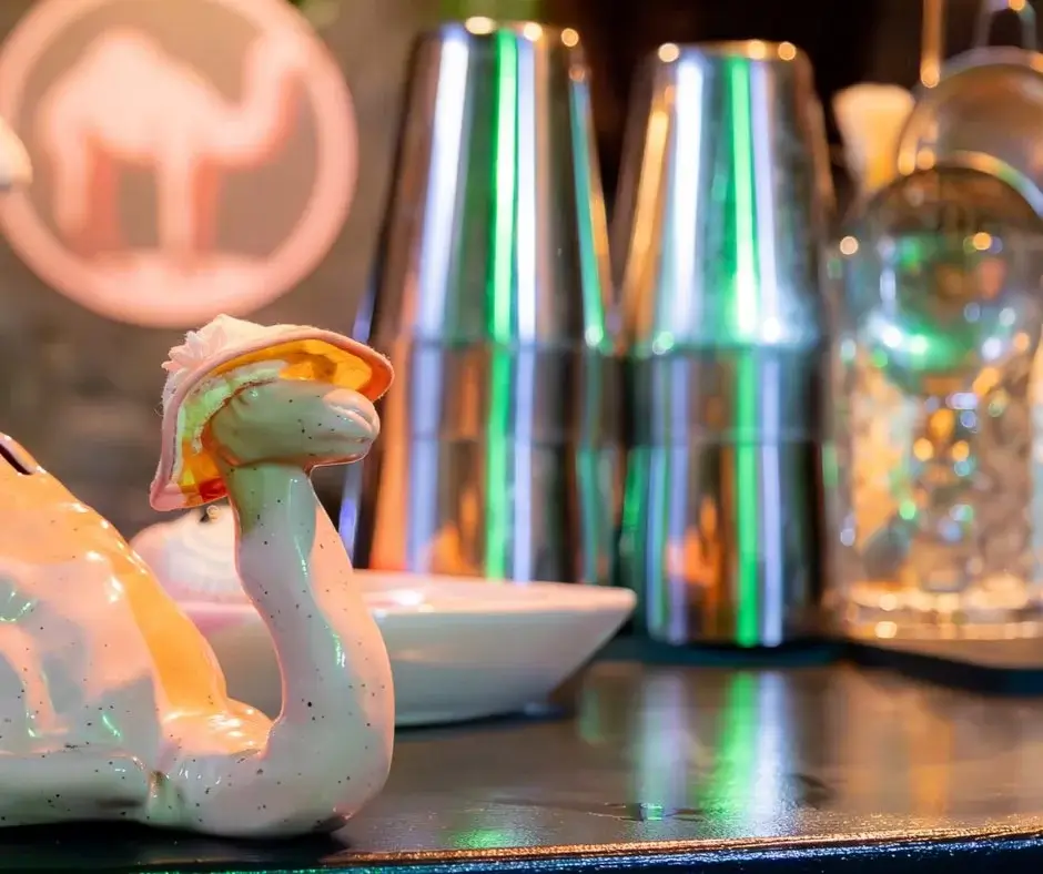 Interior detail of Dromader Dry Bar in Gdańsk – an alcohol-free bar focused on zero proof cocktails